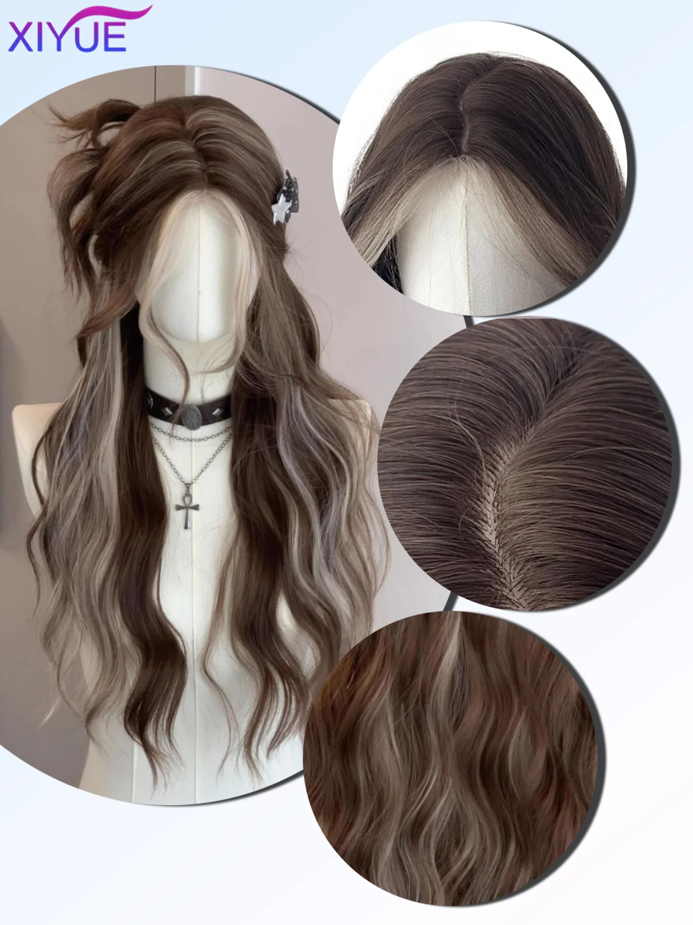 Long Brown  Platinum Ombre Synthetic Wigs for Women Natural Hair Wavy Wigs Middle Part Female Wig Cosplay Heat Resistant Wigs ﻿