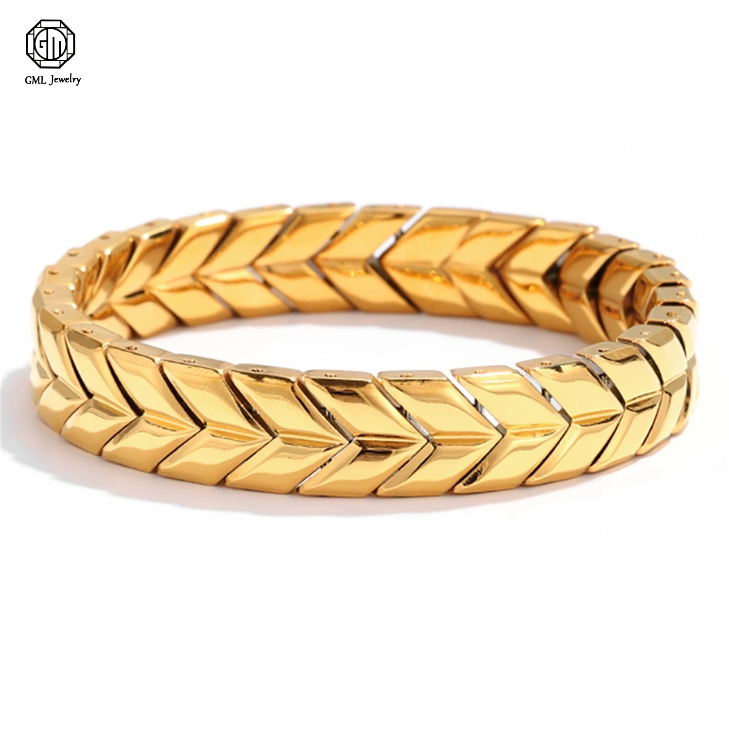 European Style Titanium Steel Gold Wheat Ear Design Polished Bangle 316 Stainless Steel Vacuum Plated Cuban Chain Wholesale