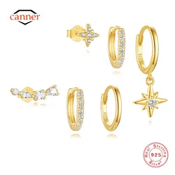 CANNER 925 Sterling Silver 3PCS Set Octagonal Star Flower Classic Earrings For Women 18K Gold Ins Geometry Earrings Fine Jewerly