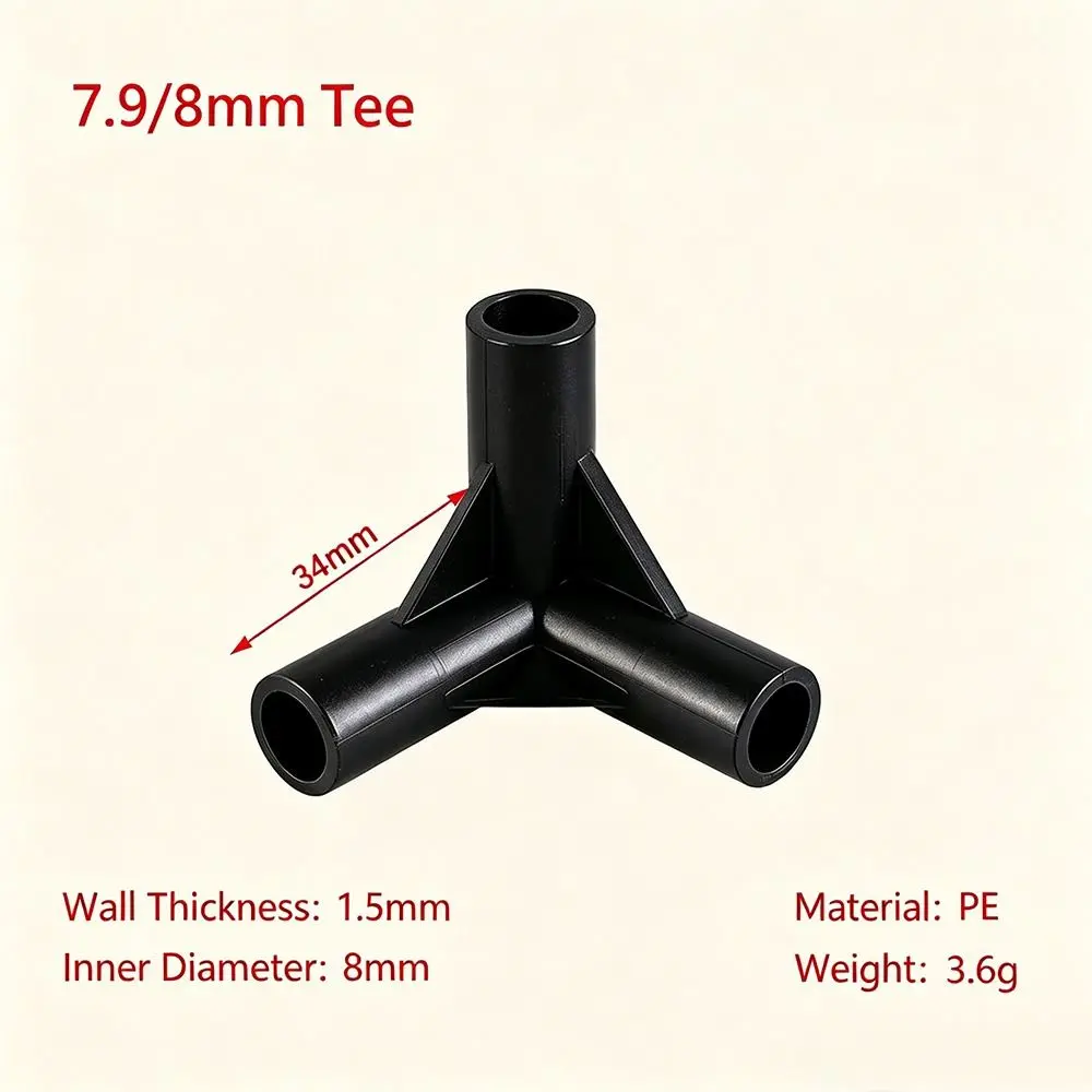 5pcs 8mm Plastic Pipe Joint Connector White Black Two way 90 Degree Tee Way Tent Fixed Joints DIY Shelf Water Tube Joint