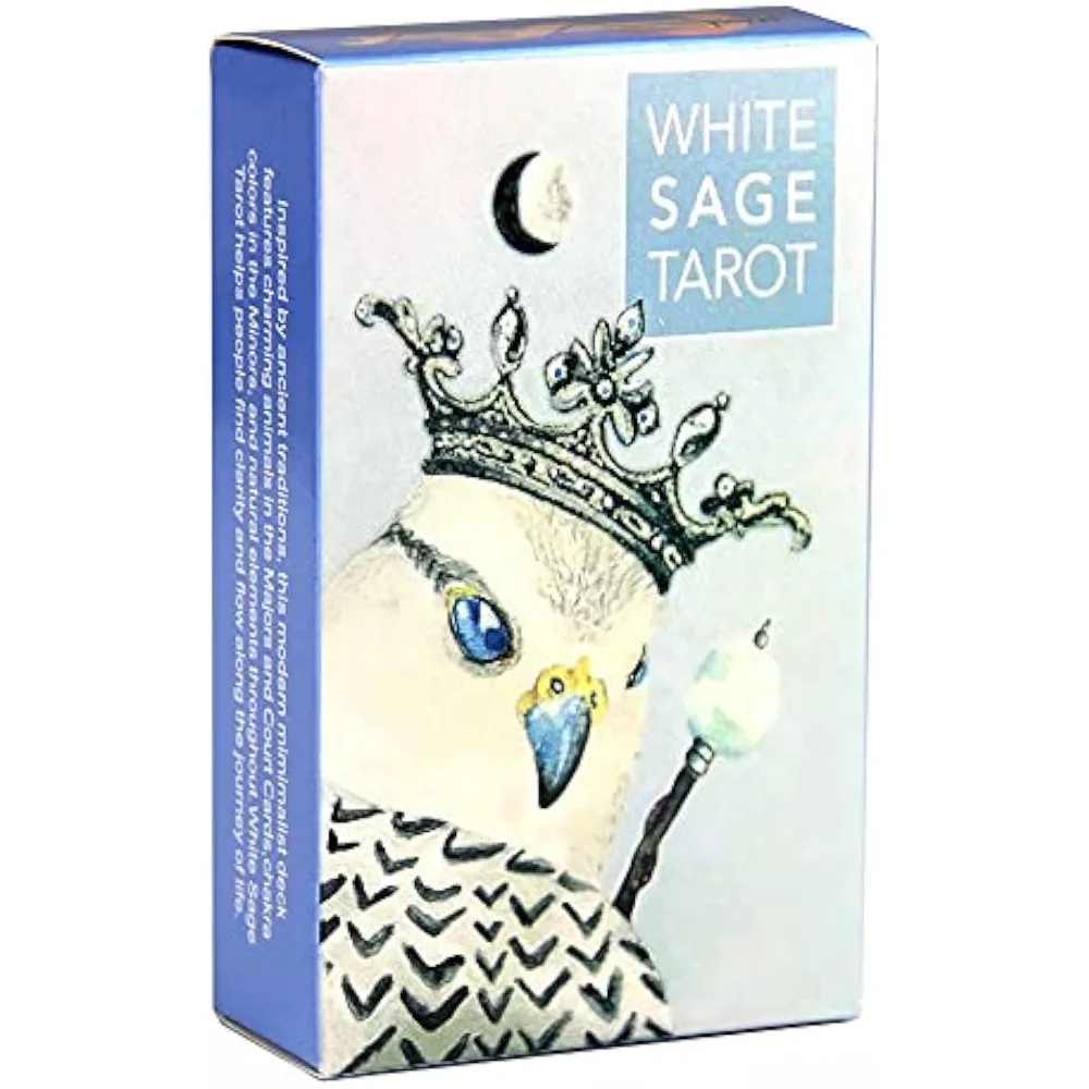

White Sage Tarot Deck, A Pocket-Sized 78-Card Deck Featuring Charming Animal Art & Nature-Inspired Minimalist Design 10.3*6cm