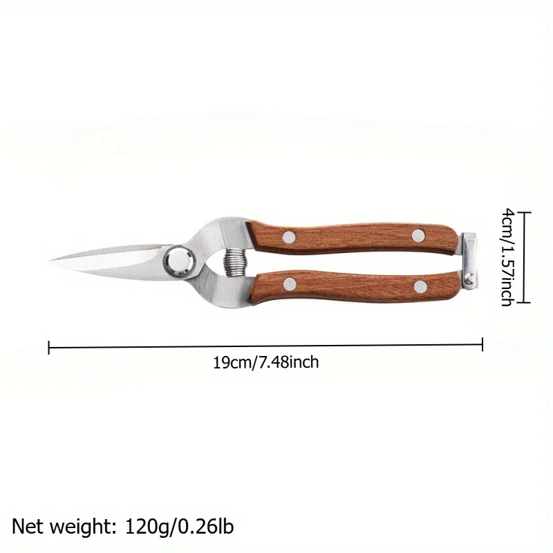 19 Cm Straight-Blade Solid Wood Garden Pruning Shears – Manganese Steel Fruit-Picking & Grafting Scissors with Non-Slip Handle