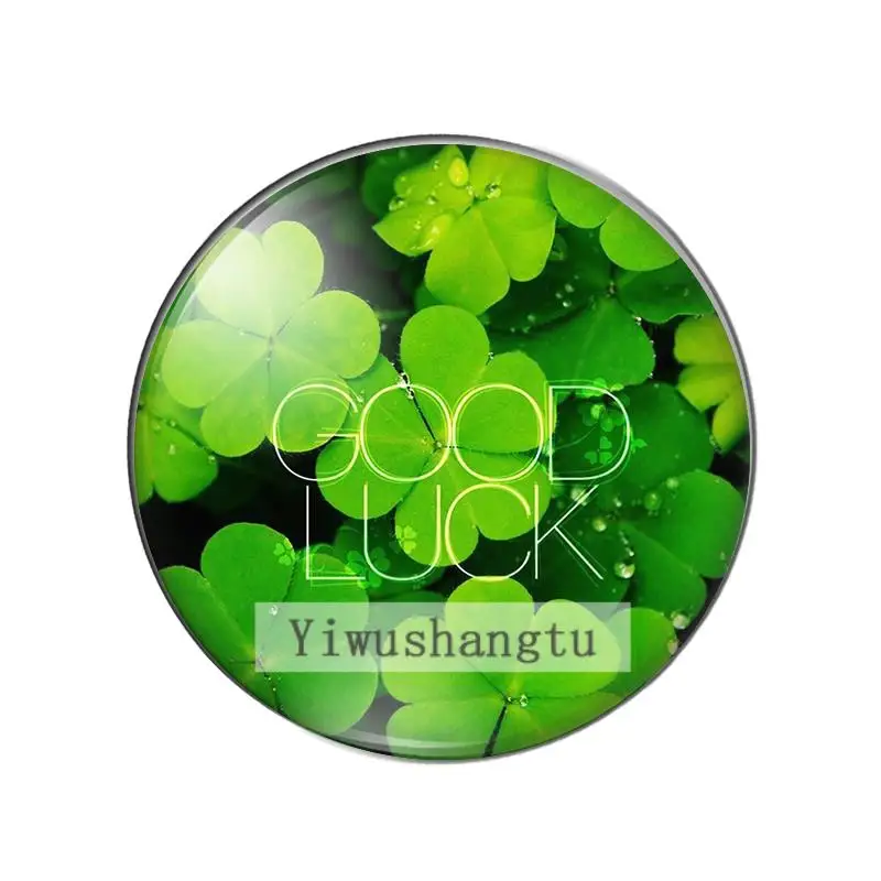 Beauty lucky Four-leaf clover good luck 8mm/10mm/ 12mm/Round photo glass cabochon demo flat back Making findings ZB0543