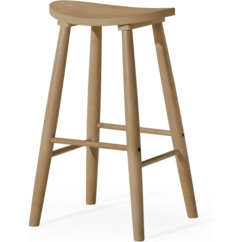 

Luna Bar Stool – 31 Inch – Round Stool with ootrest – Natural Solid Wood – Space-Saving Design or Pubs, Breakast Bars & Tall Cou