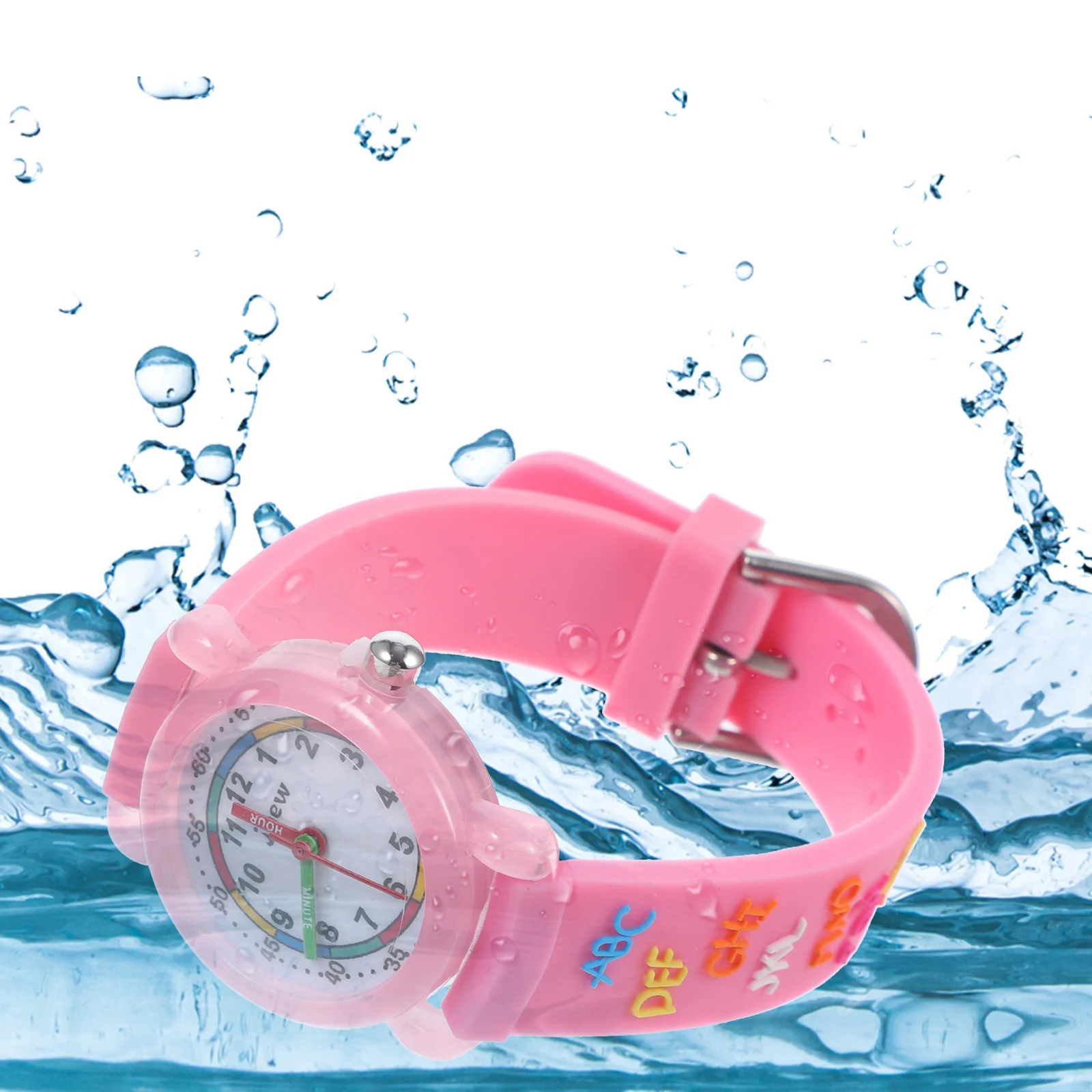 ساعة بنمط كرتوني مقاومة للماء، حزام كوارتز متين قابل للتعديل، هدية عيد ميلاد باللون الوردي