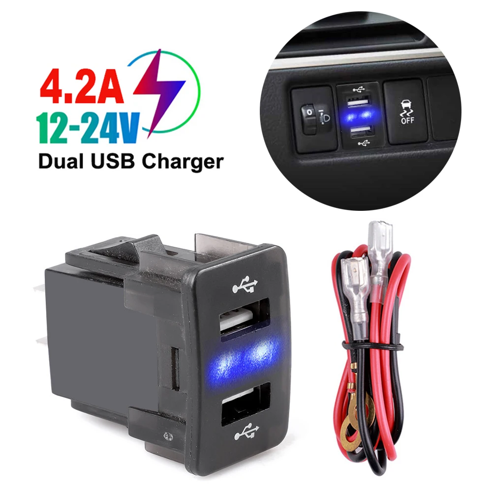 4.2A Dual USB Socket Car Charger Phone Power Adapter With LED Light  12V 24V For Honda CIVIC CROSSTOUR CRV ODYSSEY