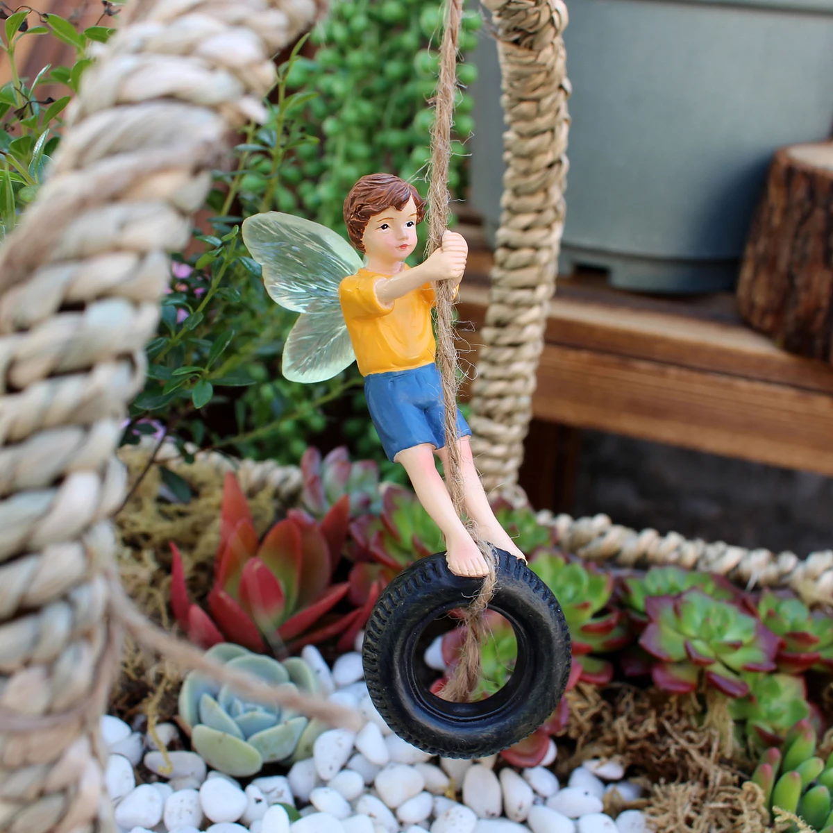 1 piece of swinging tire flower fairy resin handicraft, courtyard garden decoration pendant, bonsai statue, home and living room