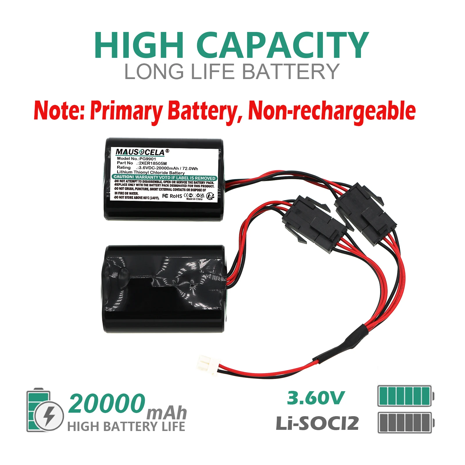 

20000m Battery For DSC:2XER18505M,Siren Res Fire,Burg Siren,PG9901,Siren PG9901,Siren PG9911,103-304742,MCS-740 siren,MCS-720B