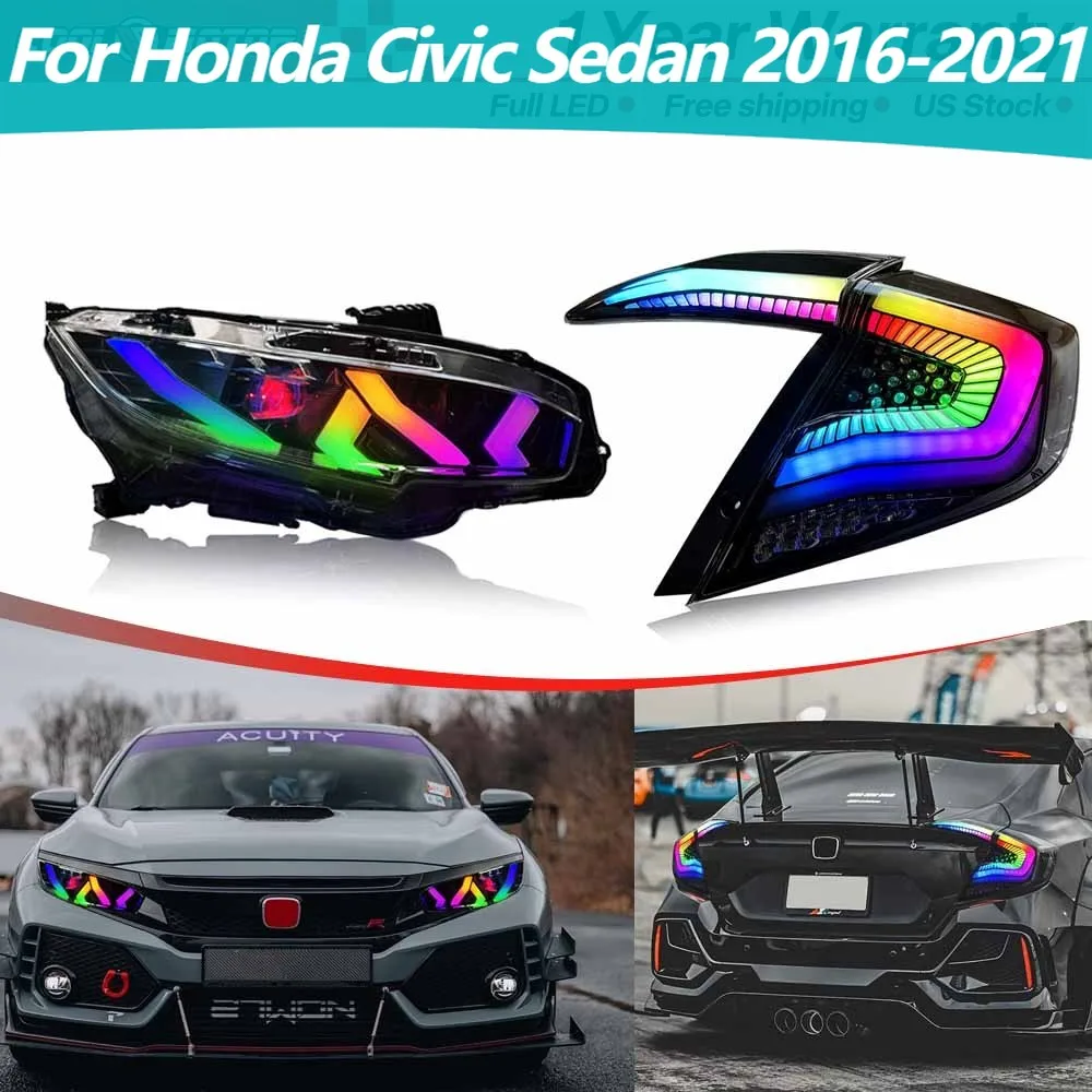 

LED Headlights Assembly + Tail Lamps w/Dynamic For Honda Civic Sedan 2016-2021 Rear Front