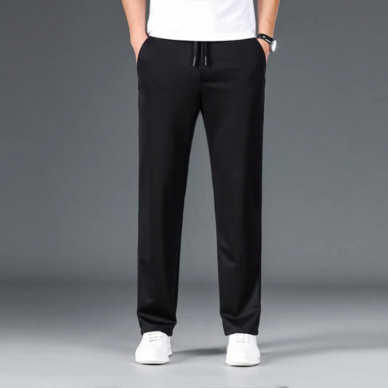 

Брюки мужские спортивные с эластичным поясом, гладкие прямые из вискозы, с широкими штанинами и карманами, спортивные штаны для бега, лето