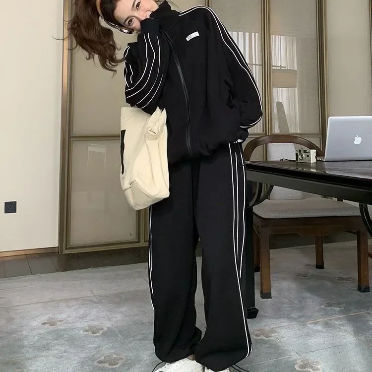 Spring Autumn Casual Fashion Women Tracksuit Stand-up Coat and Sweatpant 2pc Sport Suit Running Fitness Suit Workout Sportswear