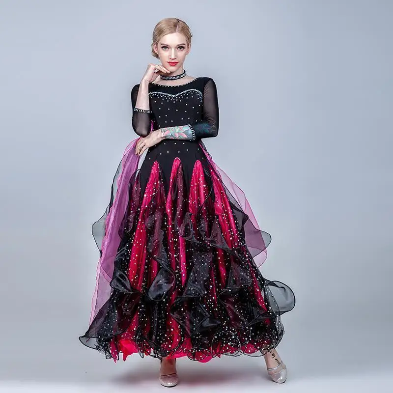 

New Sequined Modern Dance Waltz Big Skirt Dance Dress Woman National Standard Dance Dress Competition Performance Costume