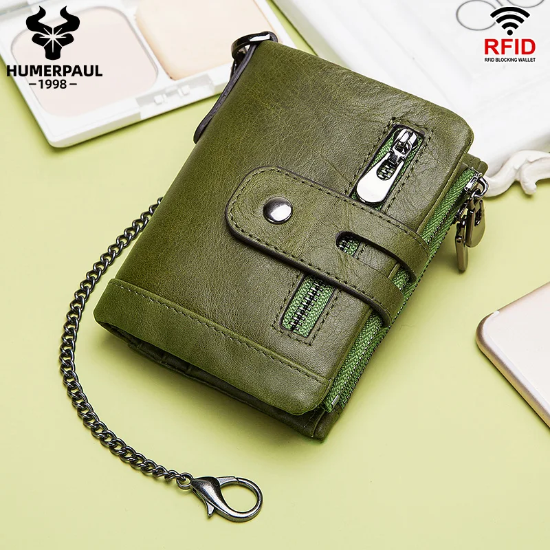 HUMERPAUL RFID 100% Genuine Leather Wallet RFID Blocking Card Holder With Zipper Coin Pocket For Wallet  Super Value Short Purse