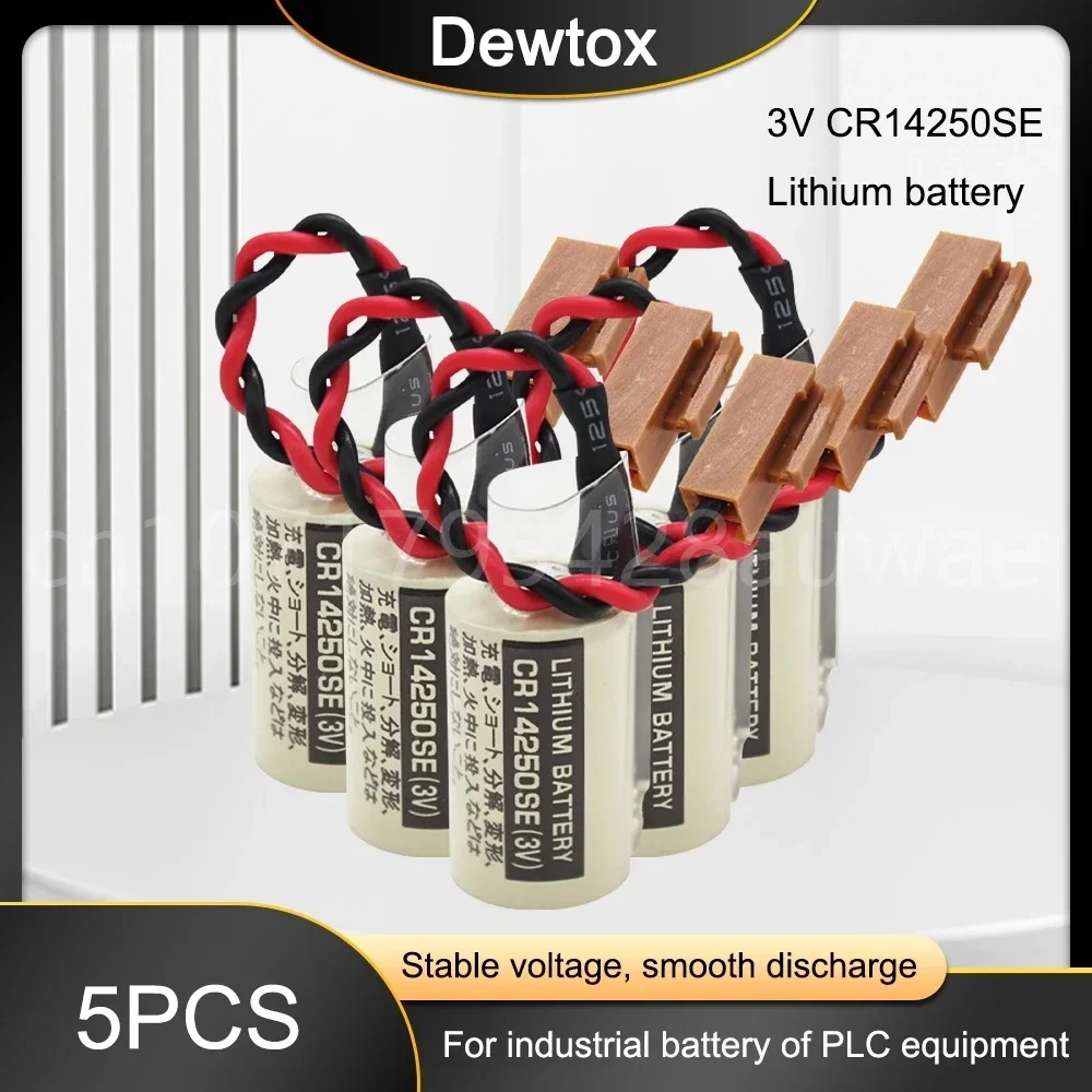 5PCS Orignal 3V 1000mAh CR14250SE CR14250 CNC PLC Lithium Battery with Brown Plug Instrument Equipment Industrial Control