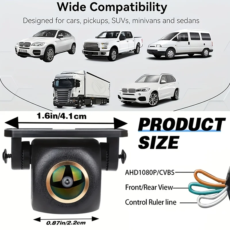 170° Fisheye Car Backup Camera | Full-Color Night Vision | AHD-1080P/CVBS Switchable | Fit for for Car Pickup SUV Van Minivan