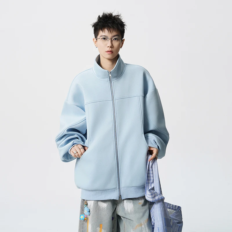 

Men's Stand - Up Collar Zip - Up Jacket | Oversized Fit | Structured Panels | Casual Style | Daily Campus & Street Wear