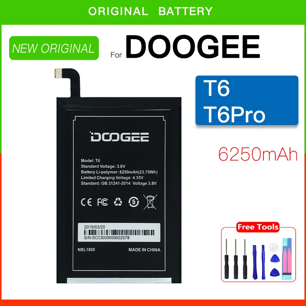 

Original Replacement Battery 6250mAh HT6 T6 Li-polymer Cell Phone Battery with Tools for Homtom HT6 for DOOGEE T6 pro Batteria