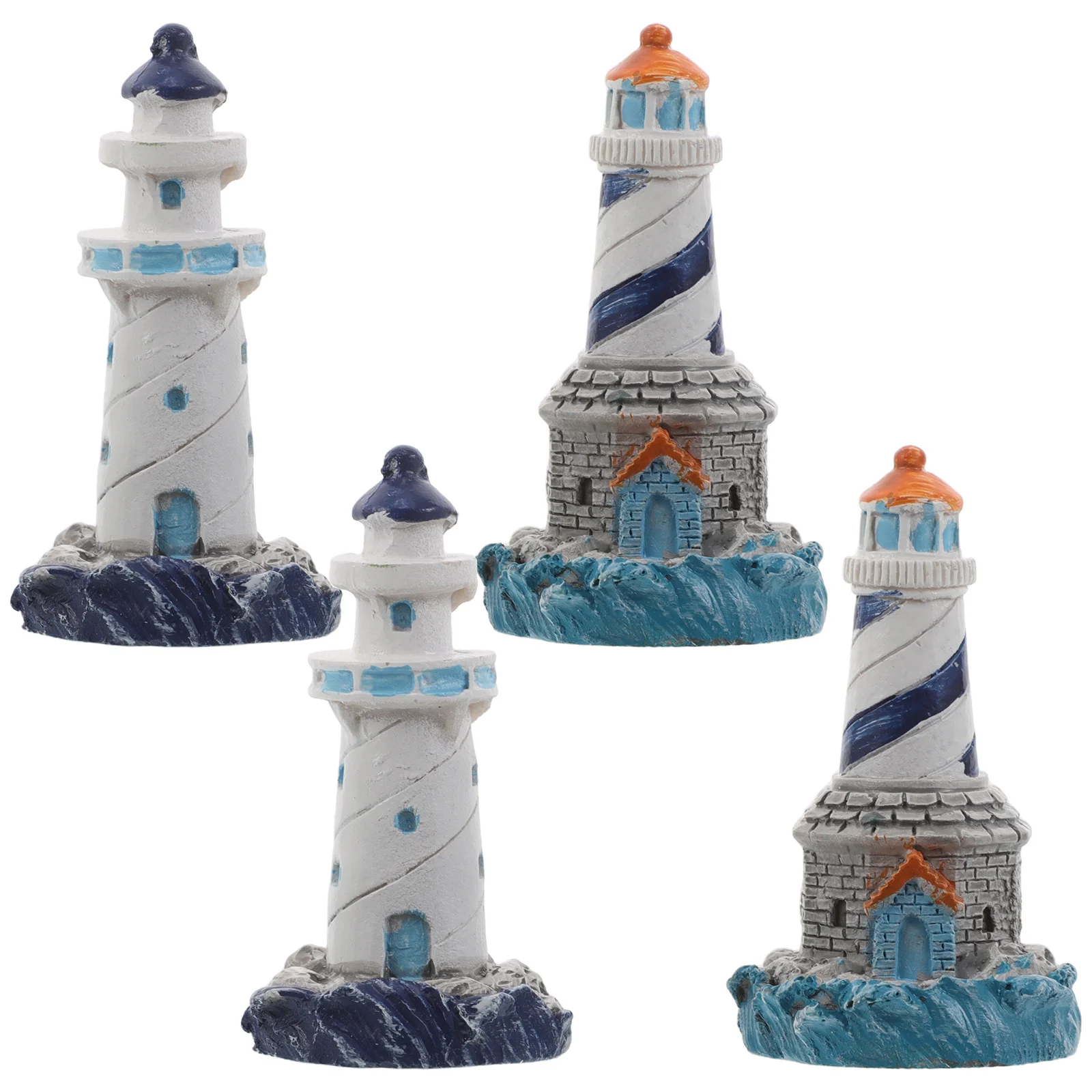 

4pcs Miniature Lighthouse Ornament Mediterranean Style Resin For Tabletop Garden Decor Nautical Ocean Theme Home Office