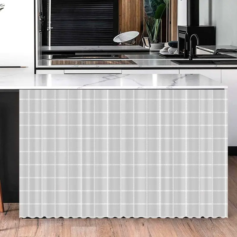 VIKAMA Simple Checkered Counter Curtain Dustproof Kitchen Sink Cabinet Cupboard Cover Partition Curtain Home Decor