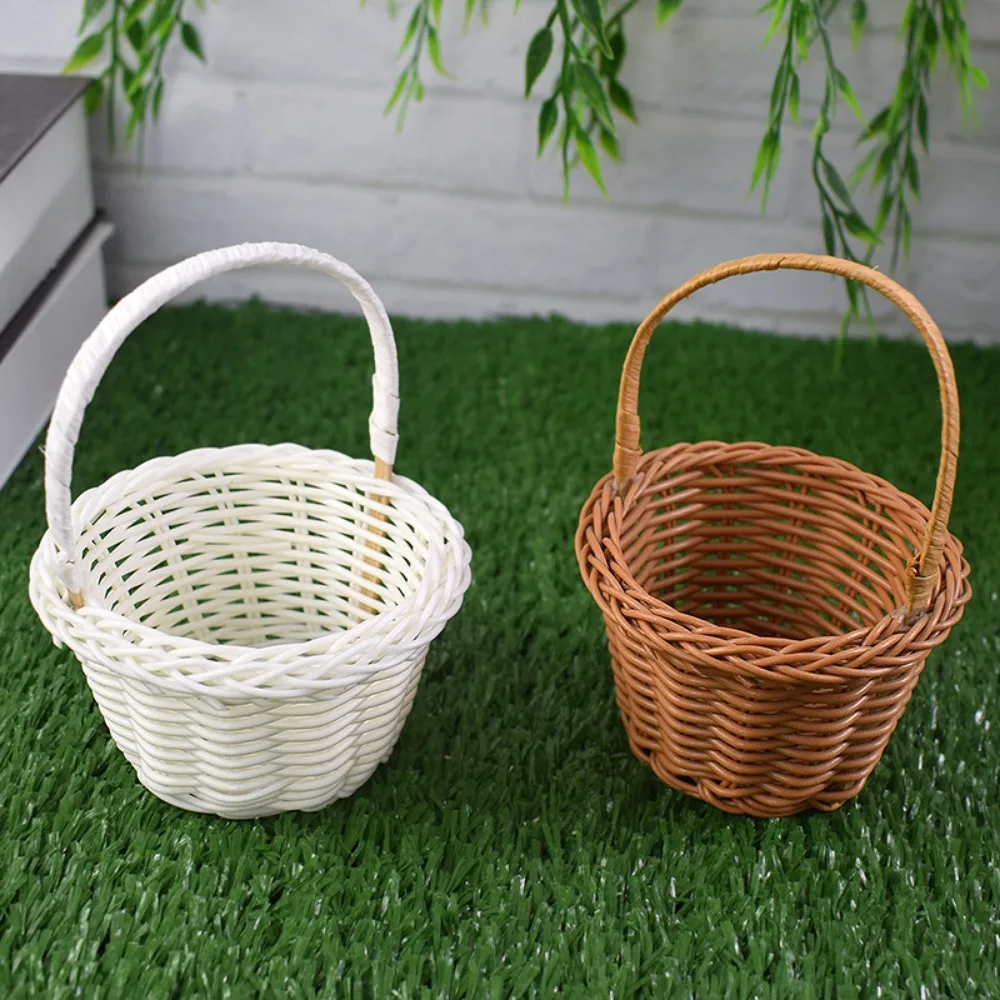 with Handle Imitation Rattan Handhold Household Handwoven Braid Storage Baskets 10 Styles Vegetable Fruit Flowers Holder