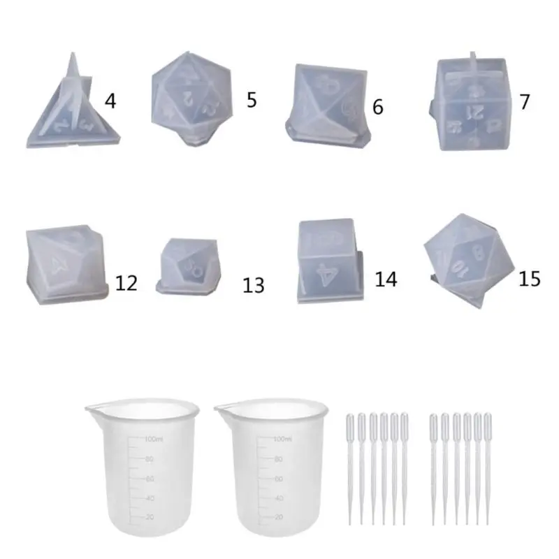 8 Styles Epoxy Resin Moulds Silicone Resin Casting Polyhedron Game Moulds Number Moulds for Diy Board Games Y08E