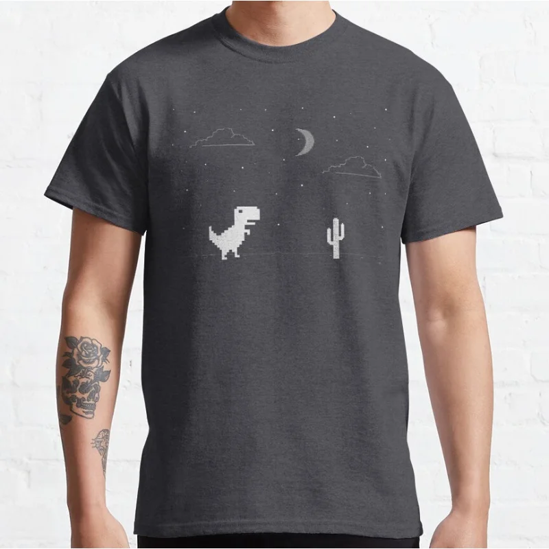 Night Offline Funny gift t rex 90s cartoon pixel video game dinosaur T-shirt for men large size Adult Tops S-6xl mens clothing
