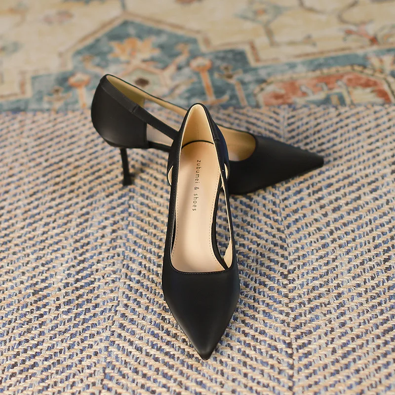 Shoes Summer Women Sandals Japanese Style Slip-On Patent Leather 7CM Thin Heels ELEGANT Office Work Women Shoes black