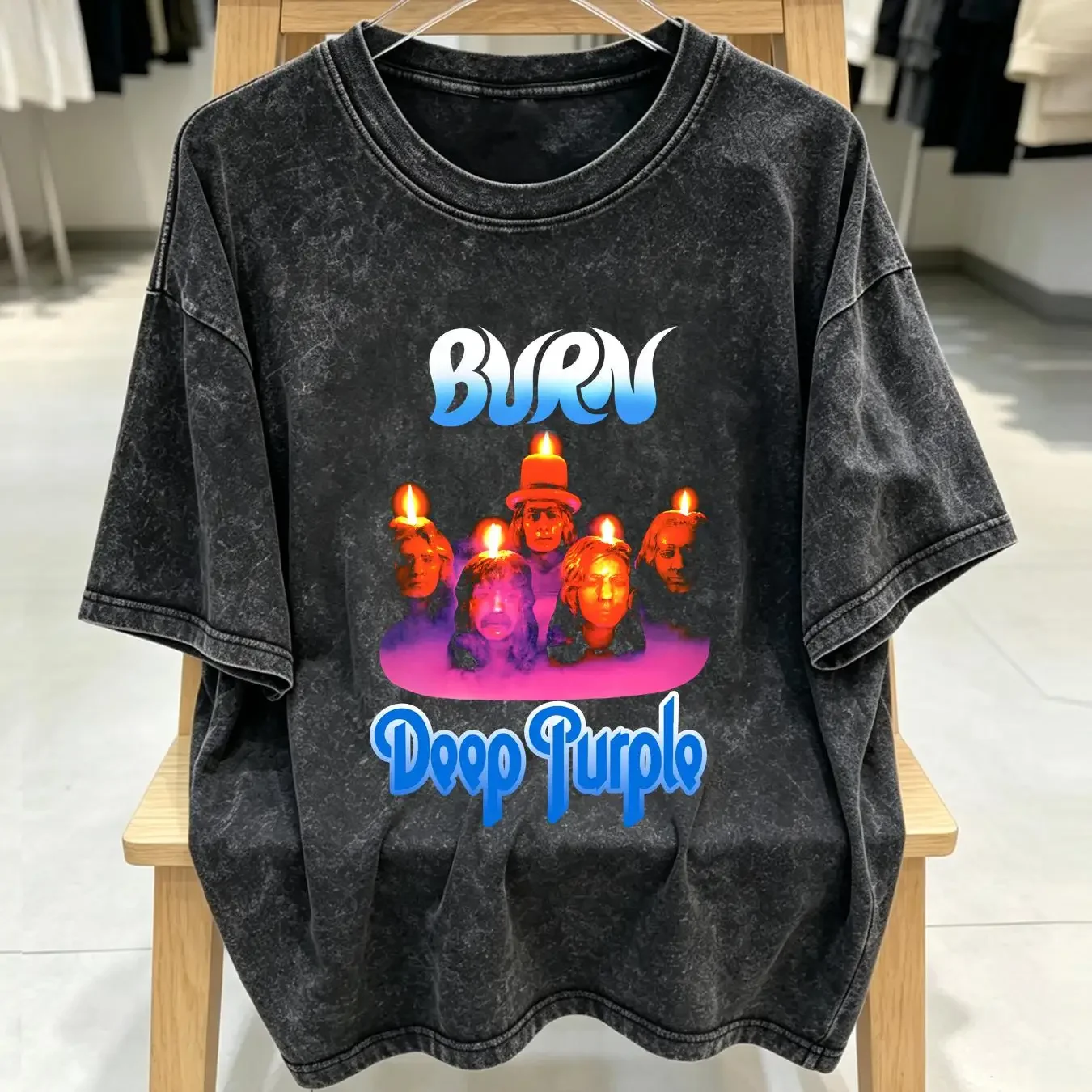 washed T Shirt Burn Deep Purple Album size S to 5XL Black long or short sleeves vintage Washed streetwear Slightly Versatile