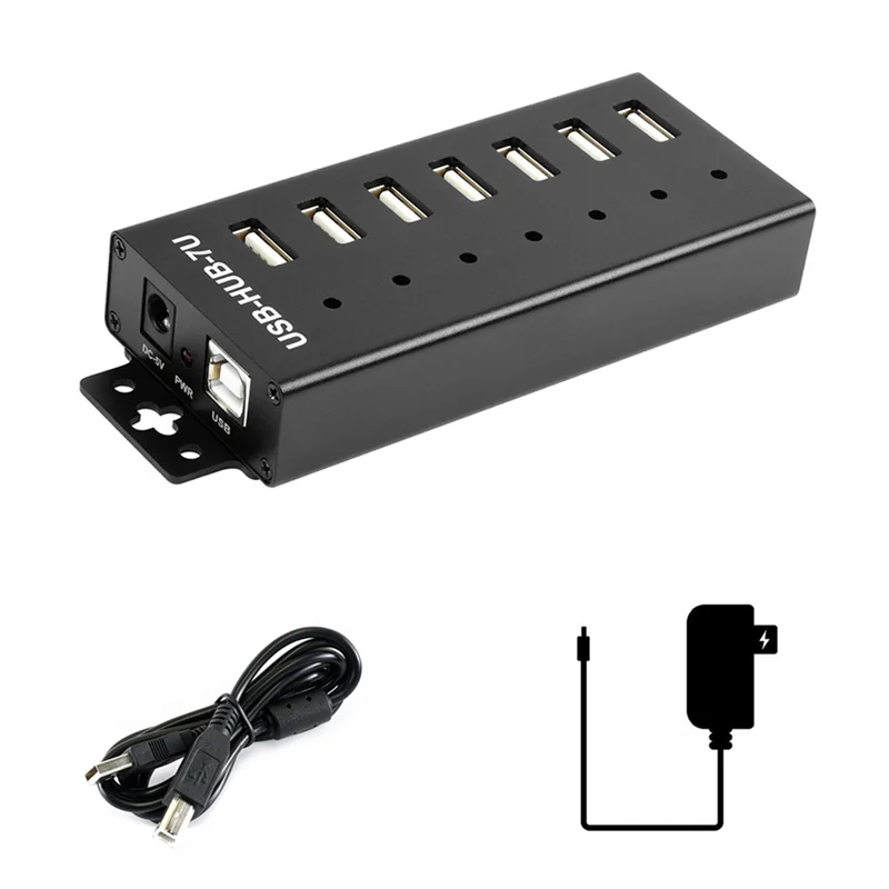 HUB USB Industrial, adaptador HUB de expansión de puertos USB 2,0 de 7 canales para Win11/10/8 Linux con adaptador de corriente de 5V