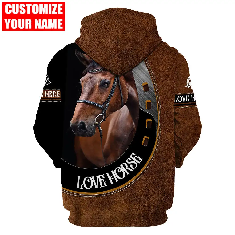 Personalized Name Love Horse 3D All Over Printed Mens hoodies & Sweatshirt Autumn Unisex zipper Hoodie Casual Sportswear DW884