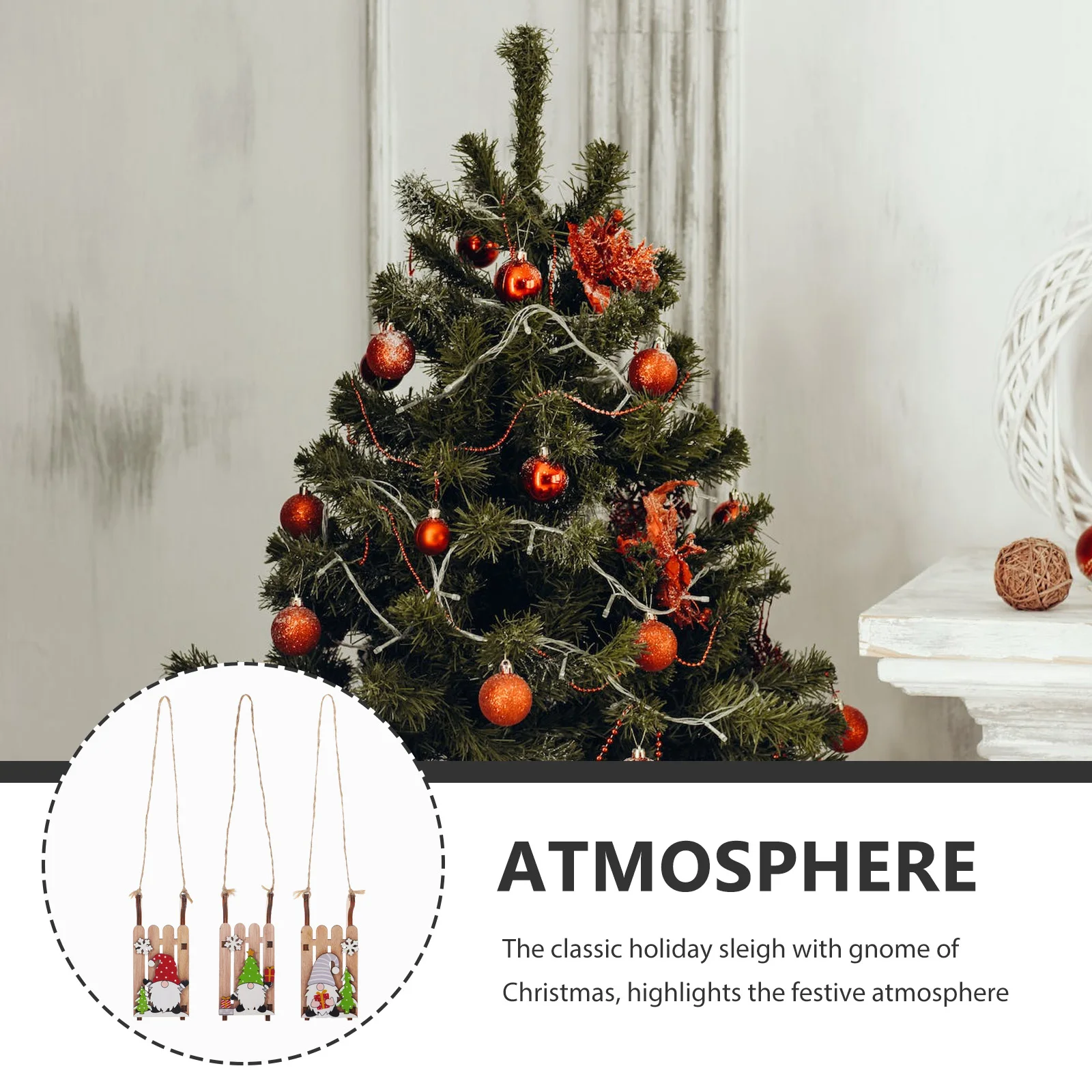 

3Pcs Christmas Tree Sleigh Hanging Ornaments Wooden Rustic Sled Xmas Decorations for Home Office Desktop Holiday