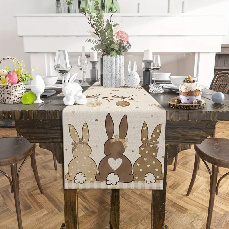 

Easter Bunny Table Runner Polyester Spring Rabbit Egg Table Decor for Kitchen Dining Coffee Table Farmhouse Home Decoration