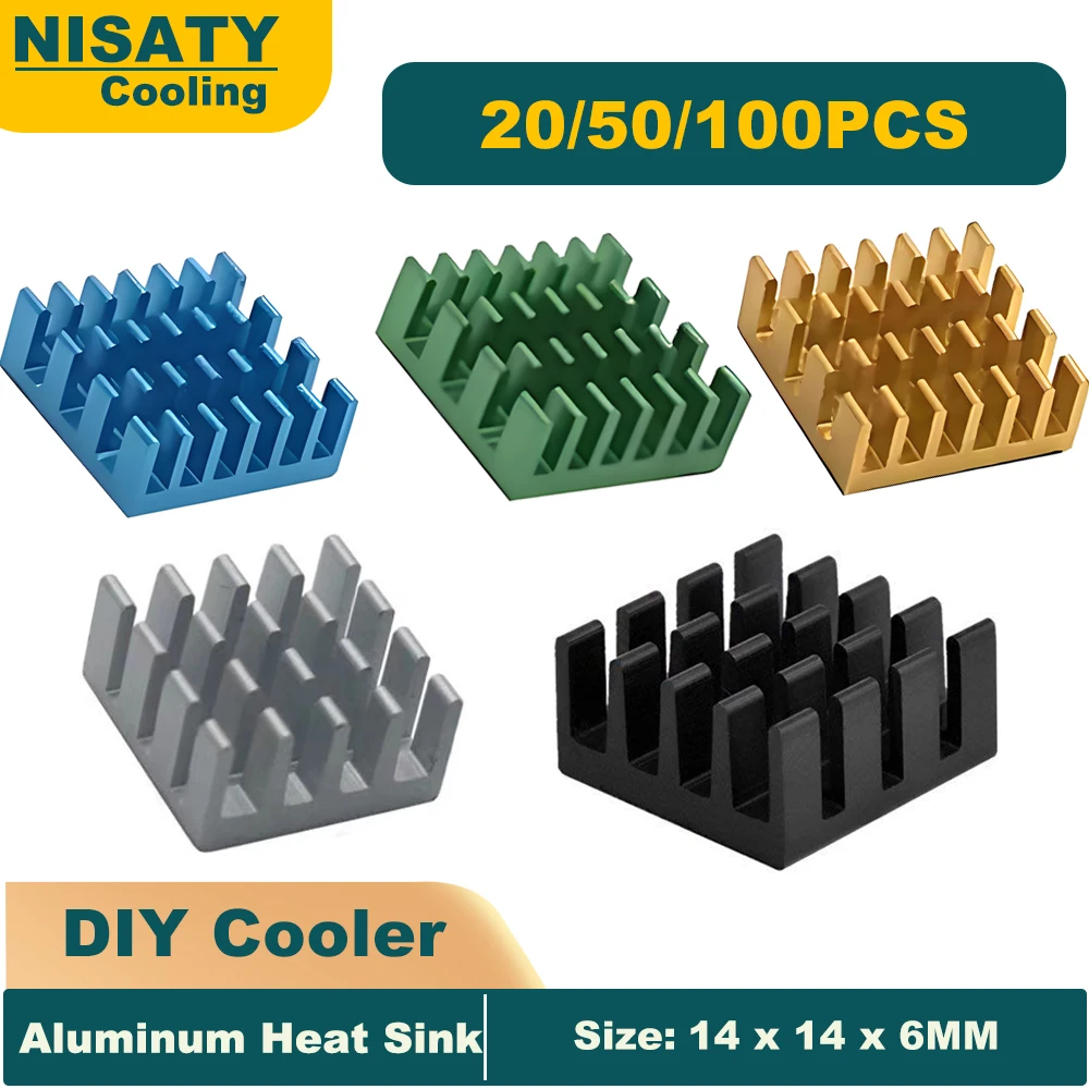 NISATY Aluminum Heat Sink 14x14x6mm 20/50/100PCS Cooling Fin Radiator for IC Chip Raspberry Pi PCB LED 3D Printer Electronic Com