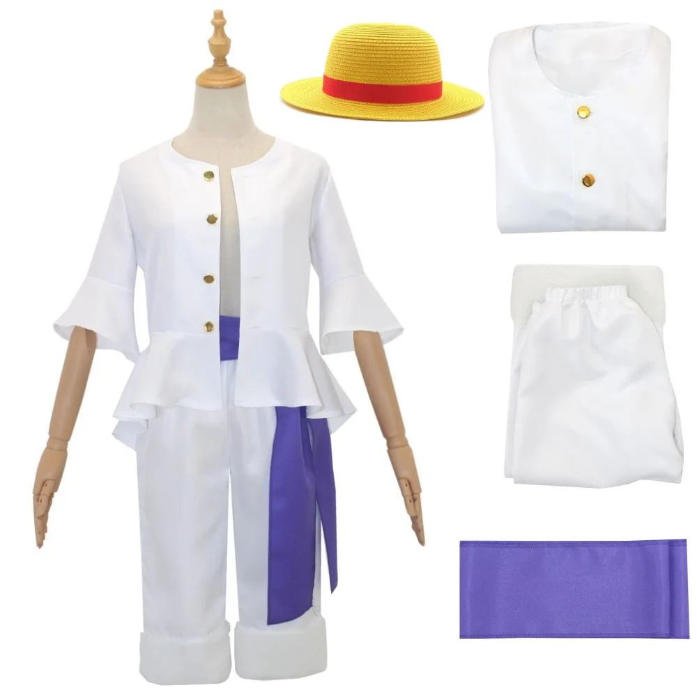 HalloweenCosplay Costume Red Open Jacket Blue Pants Yellow Sash Pirate Anime Outfit Full Set