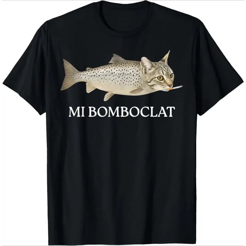Sad Cat Emoji T-Shirt Humorous Letter Print Women's Black Short-Sleeved Loose-Fit Basic Crew Neck Top for Daily Wear