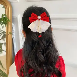 Chinese Style Children New Year Hairpin Hair Accessories Princess Red Bow Hair Clip Hanfu Headdress Costume Headwear