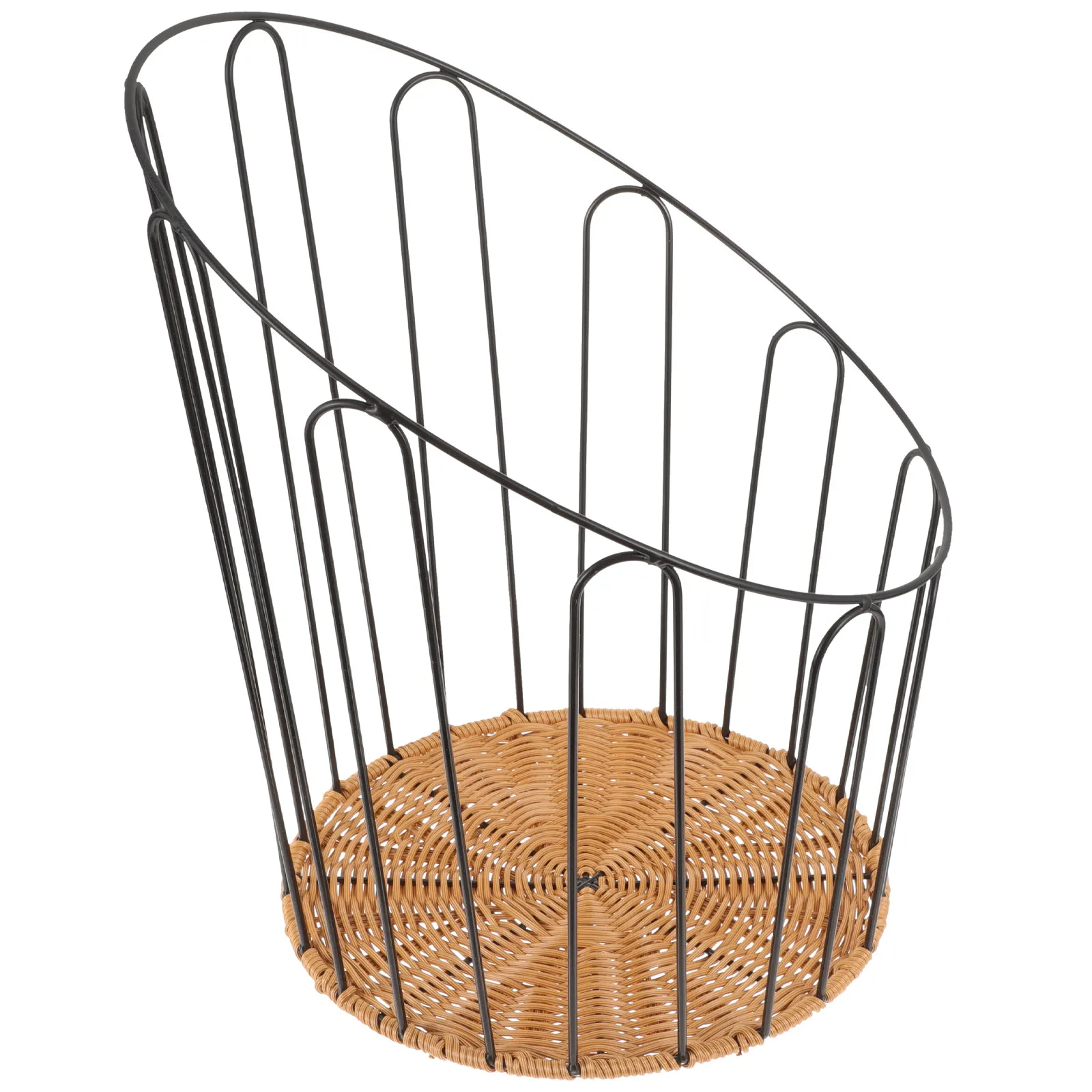 Bread Storage Basket Iron Frame Woven Rustic Hollow Bread Basket for Kitchen Countertop Serving Fruit Snacks Storage