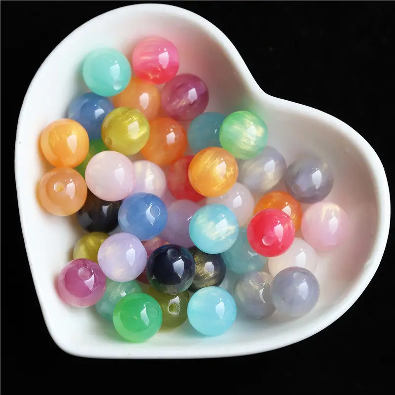 8mm 10mm Resin Spacer Round Beads Charms Gilded/Starry Sky/Cat's Eye Beads DIY Handmade Jewelry Beads Loose Beads for Decoration
