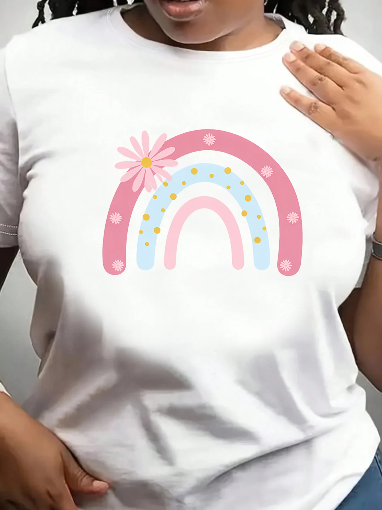 

【ZXH11115】Creative geometric print plus size women's round neck T-shirt summer casual short sleeved top street fashion versatile