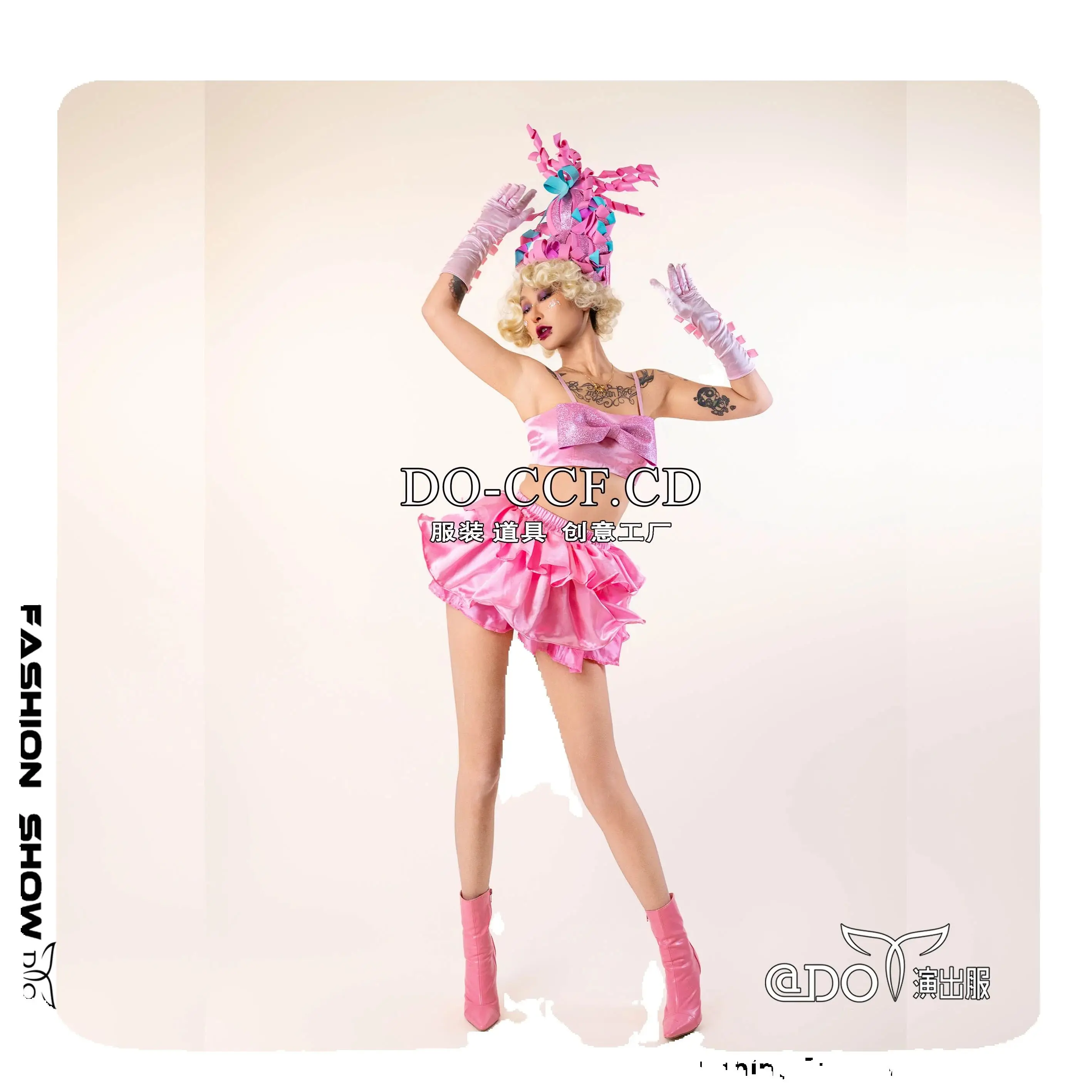 Seksowny Strój Gogo na Imprezę Karnawałową, Kostium na Występ w Klubie Nocnym, Strój Drag Queen, Różowe Top, Biustonosz, Spódniczka Y15