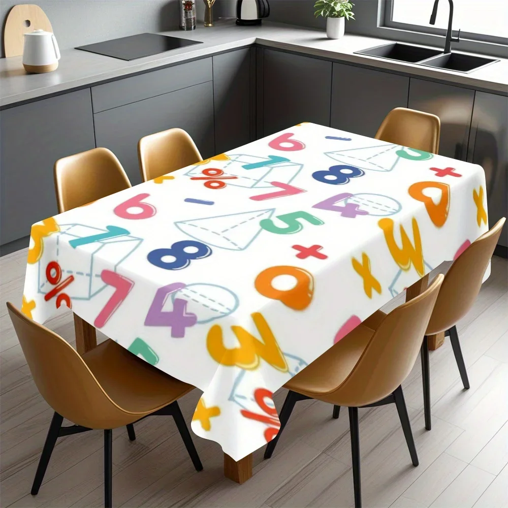 Bright polyester tablecloth, featuring colorful mathematical symbols and numbers - perfect for a birthday partyxzj