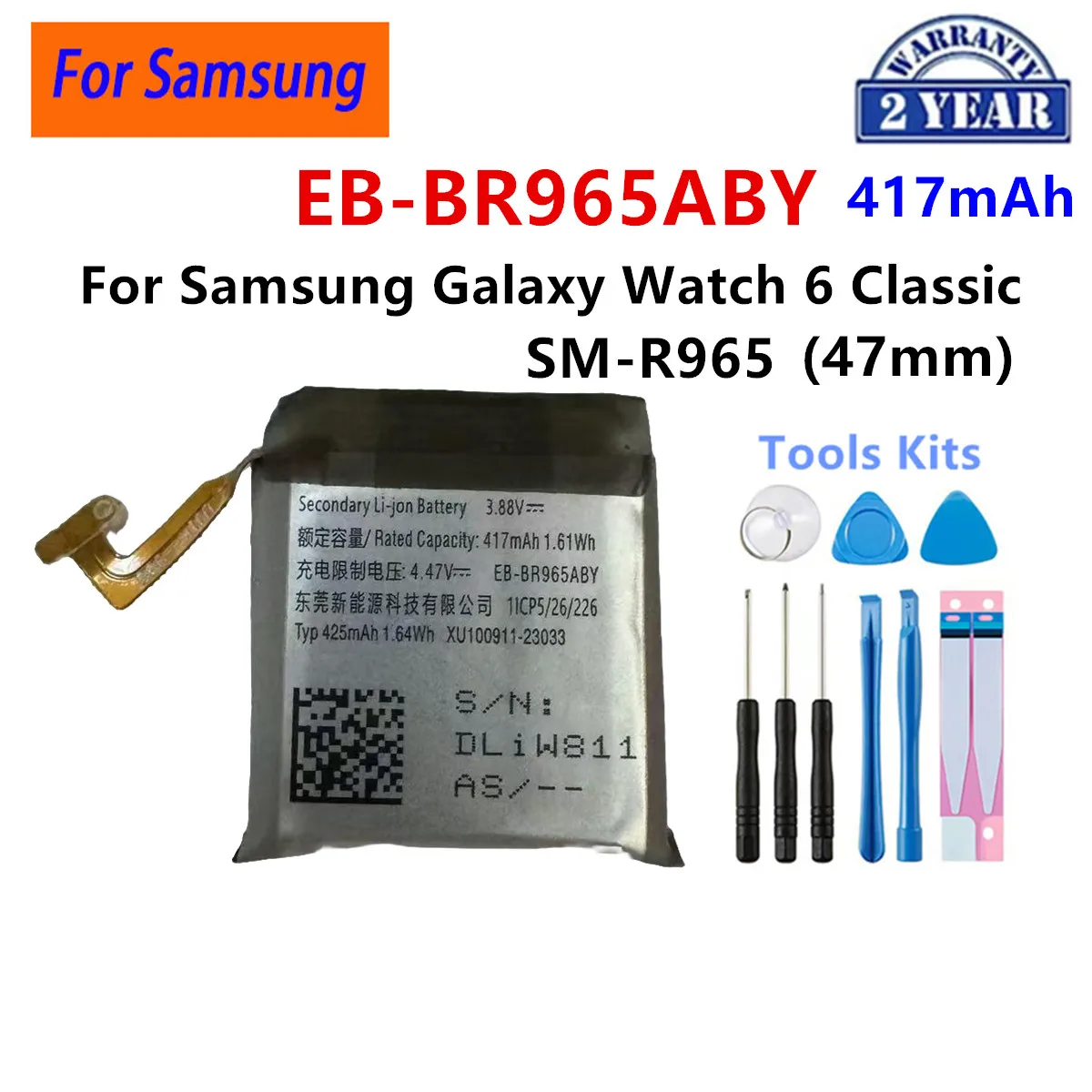 EB-BR955ABY EB-BR965ABY Bateria do Samsung Galaxy Watch 5 Pro 45mm 40mm Watch 6 Classic 47mm Gear Fit 2 Pro Galaxy Buds 2 + Narzędzia — zdjęcie produktu 3