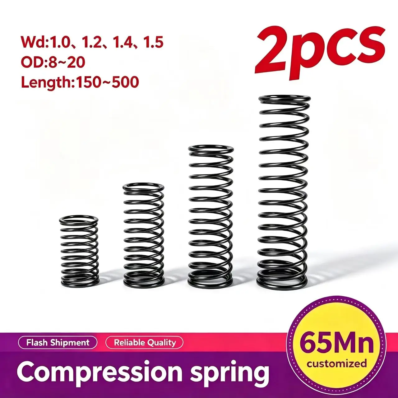 Extra Long 65Mn Compression Spring 1.0-1.5mm Wire 8-20mm OD 150-500mm Heavy Duty Coil Spring for Press Equipment Machinery DIY