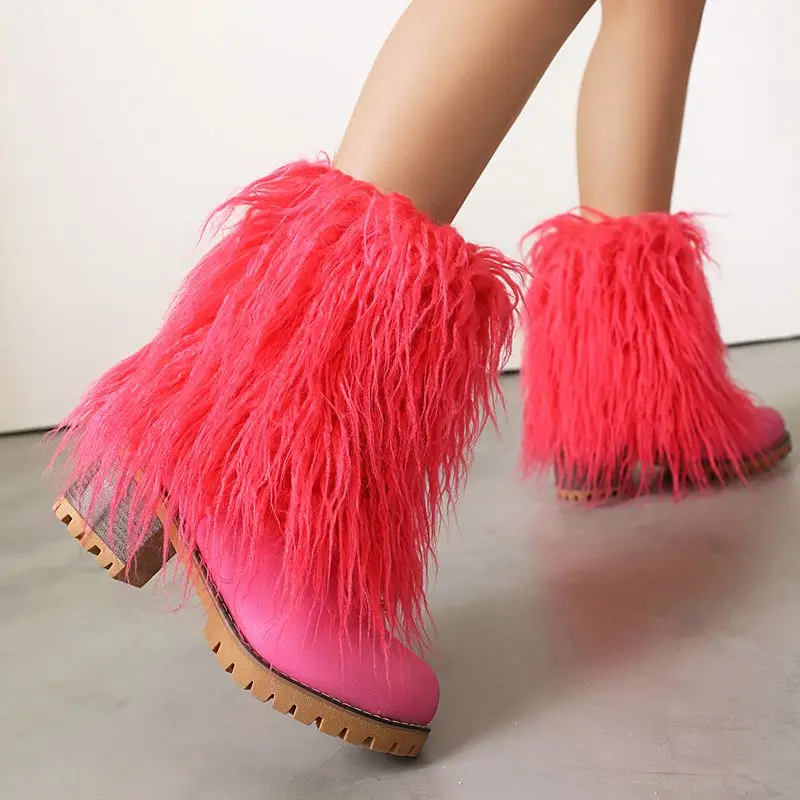 ORCHA LISA 2026 جديد إمرأة فروي منتصف العجل الأحذية جولة تو 5 سنتيمتر كتلة كعب الانزلاق على حجم كبير 41 43 عارضة يؤرخ الفتيات الأحذية