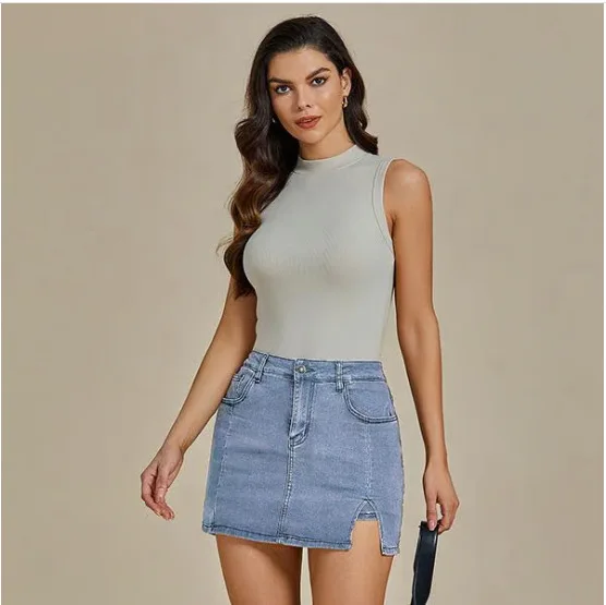Ji's New Korean Version Of The Thin Skirt For Women's Fashion, With A Split Fork, Black Denim Skirt Tide