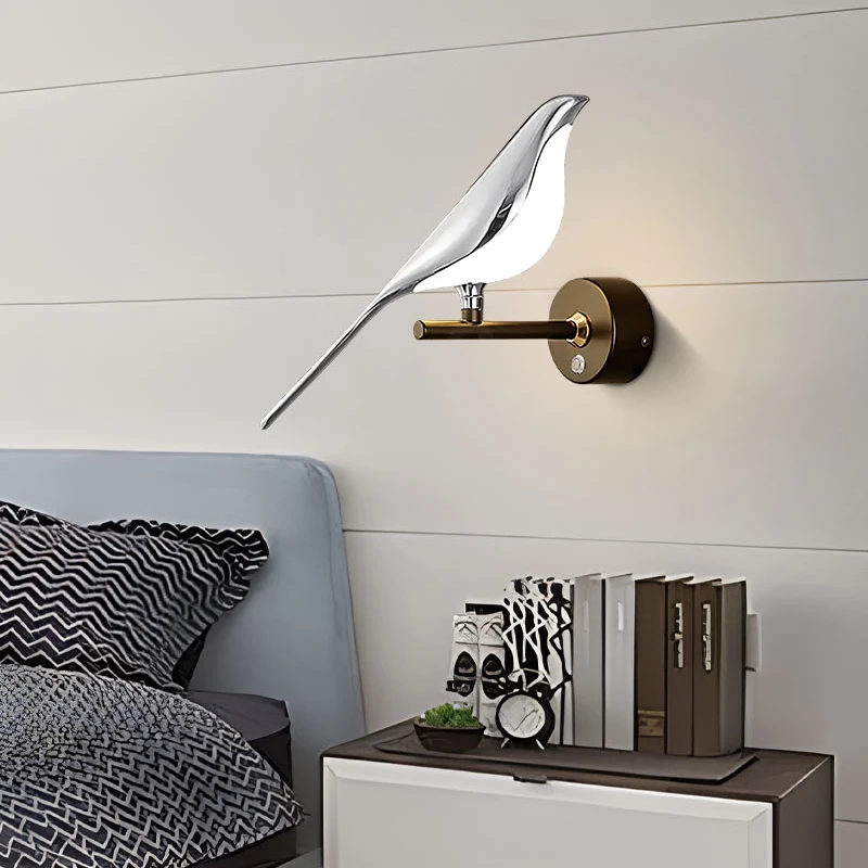 Magpie Bird Touch Switch LED Wall Lamps for Bedroom Bedside 360° Rotatable Indoor Golden Silver LED Wall Lights Wall Sconce Home