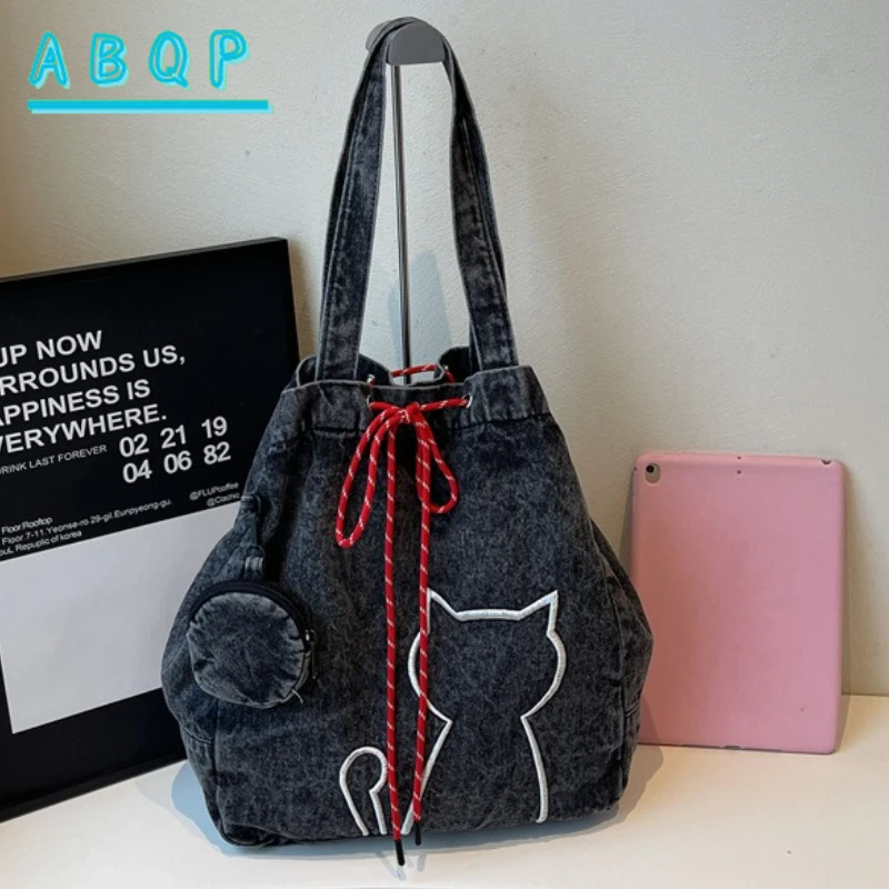 ABQP حقيبة كتف نسائية جديدة سعة كبيرة تطريز أنيق حقيبة يد نسائية الرباط عادية 2 قطعة مجموعة حقيبة نسائية