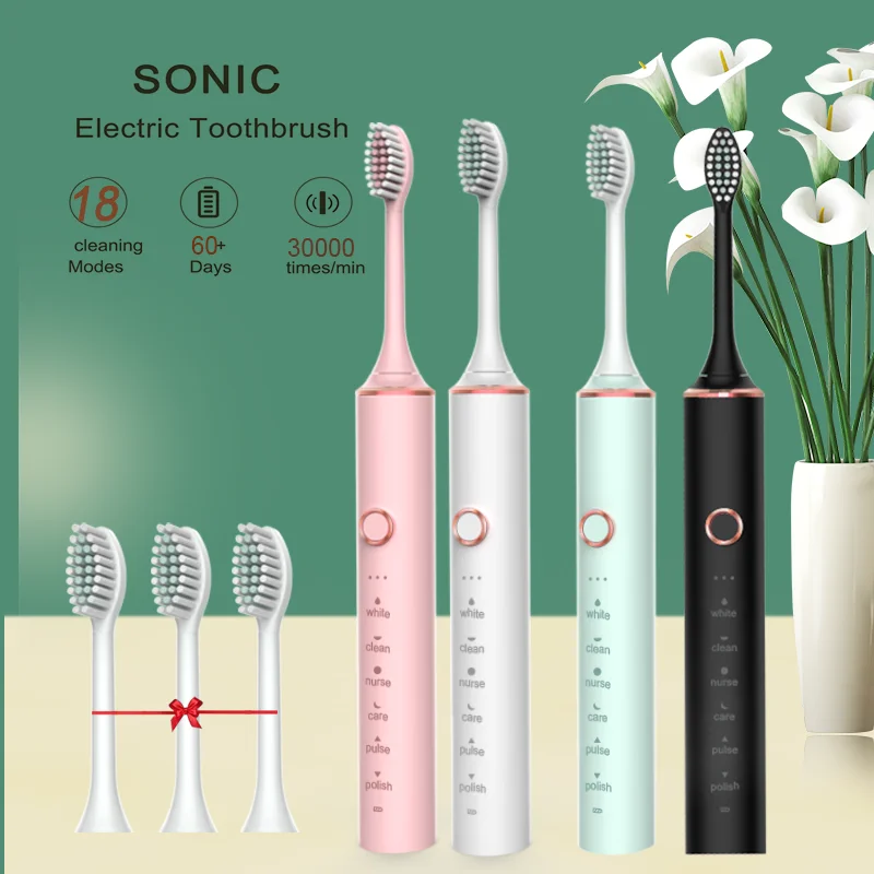 

N100 Adult Timer Brush 6 ModeSonic Electric Toothbrush USB Charger Rechargeable Tooth Brushes Replacement Heads Set Valentine