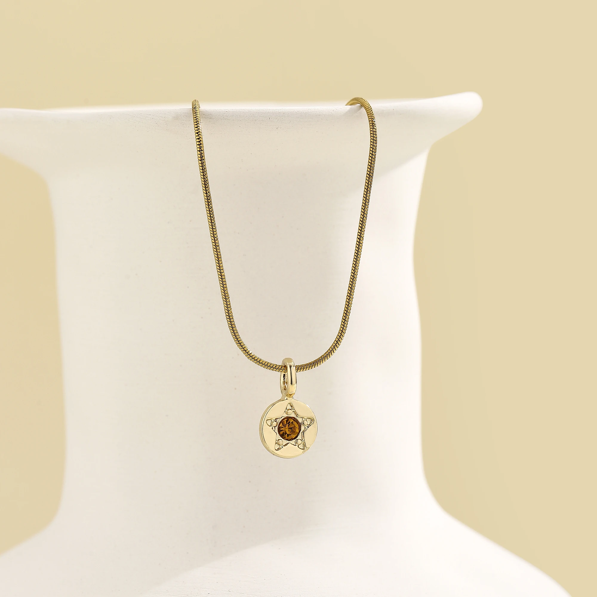 

Gold Plated Star&Birthstone Pendant Necklace for Women, Trendy Cubic Zirconia Natural Stone Snake Chain Jewelry Birthday Gift