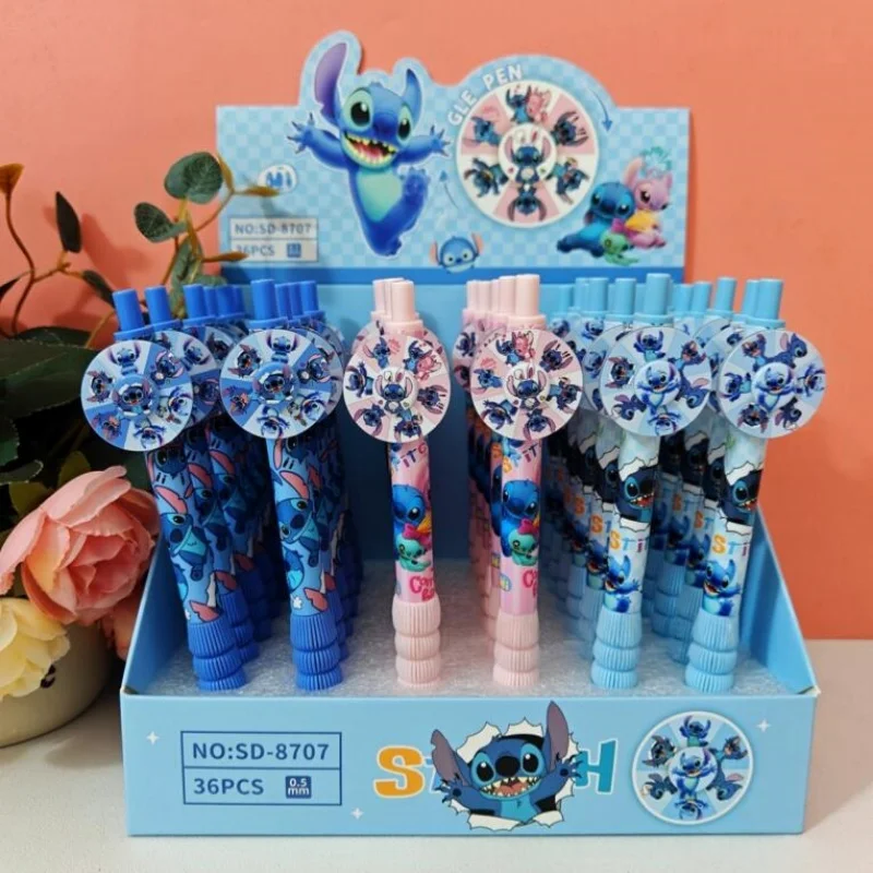 

36 шт./лот Kawaii Disney Stitch вращающаяся гелевая ручка милые 0,5 мм черные чернила пресс ручки для подписи рекламный подарок школьные принадлежности